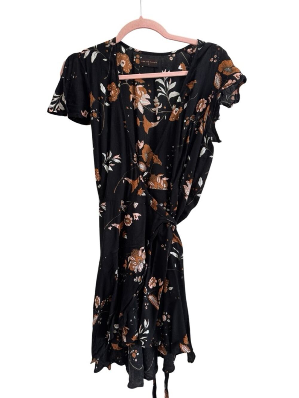 Uma & Leopold Black and Orange Floral Wrap Dress